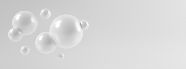 3d white background abstract with glossy sphere bubble birthday party. Realistic 3d render of circle flying balloon.