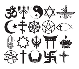 Vector illustration of world religious and faith symbols clipart. Silhouette sign set of belief.
