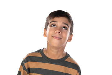 Pensive small child with striped jersey