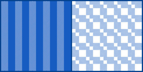 Set of vector seamless pattern in blue and white colors. Simple marine nautical geometric backgrounds. EPS 10