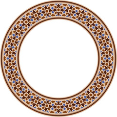 Vintage pattern stylish round frame retro brown islamic geometry