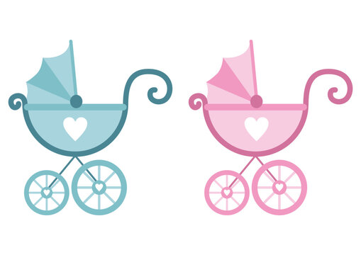 Cute blue and pink baby carriage