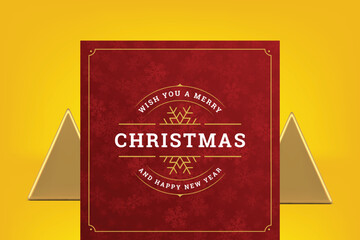 Red vintage snowflake Merry Christmas greeting card premium design vector illustration