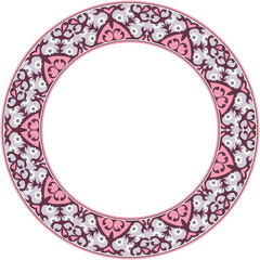 Vintage pattern stylish round frame purple pink botanic garden flower leaf