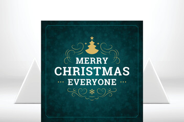 Merry Christmas everyone royal green snowflake greeting card design vector illustration