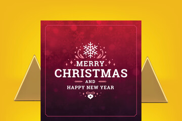 Merry Christmas red gradient vintage greeting card premium curved design vector illustration