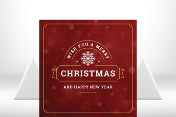 Red classic Merry Christmas congratulations greeting card blurred snowflakes design vector