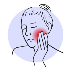 Woman touching cheek, pain the jaw vector isolated. Toothache, dental problems. Girl feelling strong pain, unhealthy condition.