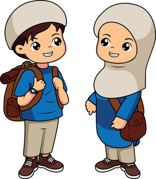 Cute Muslim Kids Cartoon The Explorer