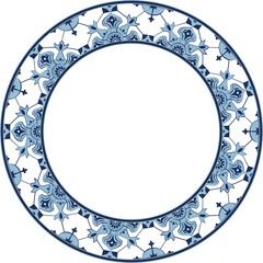 Vintage botanic garden retro pattern stylish round frame