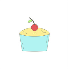 Simple cupcake with cherry on white background
