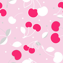 Juicy cherries seamless pattern on pink background