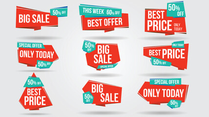 Big sale discount lebel collection banner and icons corners, labels, curls and tabs.Shopping tags new collection offers isolated.