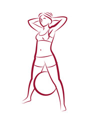 Gym and fitness vector illustration of a young attractive woman doing workout exercises, perfect muscular athletic body young adult girl sport training.