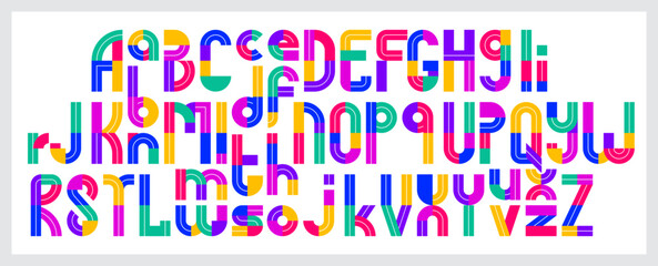 Kids alphabet, colorful geometric vector font, letters are easy to use for titles and logo creation, uppercase and lowercase.