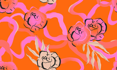 Hand drawn juicy abstract floral pattern. Collage contemporary print. Fashionable template for design. Messy romantic style.