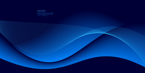 Curve shape flow vector abstract background in dark blue gradient, dynamic and speed concept, futuristic technology or motion art.