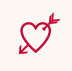 Cupid heart with arrow from bow vector icon or logo, romantic heart fallen in love concept, Valentine theme, lovestruck theme.