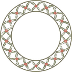 Vintage pattern stylish round frame botanic garden plant flower cross leaf vine