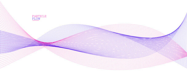 Smooth background with wave of flowing particles abstract vector art, easy and soft relaxing curve lines dots in motion, airy and soft illustration.