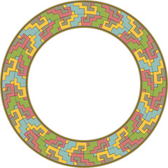 Naklejka premium Vintage pattern stylish round frame geometric jigsaw cross
