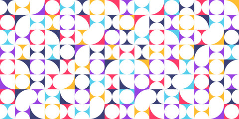 Abstract vector geometric seamless pattern, color simple geometric elements repeat tiles, wallpaper or website background, design background in retro style.