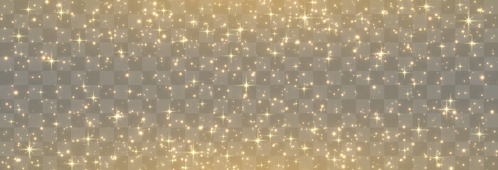 Luminous magical dust, dusty shine. Flying particles of light. Christmas light effect. Sparkling particles of fairy dust glow in the dark. Vector illustration on png.