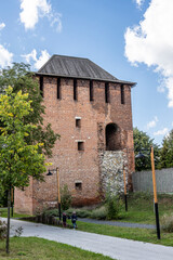 landscape with historical fragments of the brick red Kremlin of the city of Kolomna