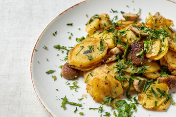 Fried potatoes with mushrooms