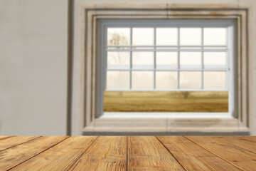 Desk of free space and autumn window 