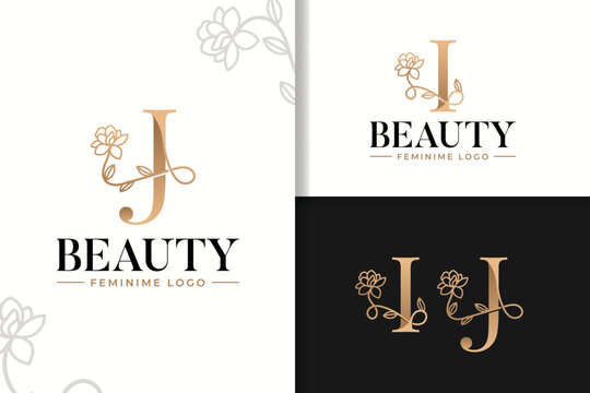 Feminine Monogram Logo With Flower Letter I And J