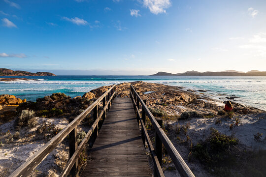beautiful sunset on famous beach in lucky bay, cape le grand national park, western australia