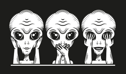 Three Wise Aliens. Hear No Evil, See No Evil, Speak No Evil. Vector  Illustration. - 531640998