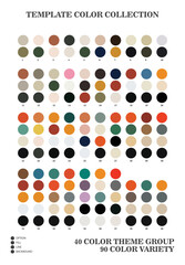 Trend Color palette blend 2023. 40 vector color palette groups, with 90 color variations