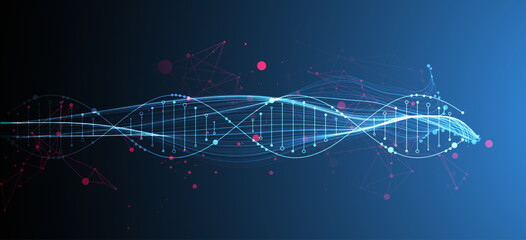 Abstract DNA background with plexus effect. Scientific and technological concept.