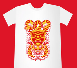 Tibetan Tiger Rug T-shirt Print. Vector Illustration. - 531641966