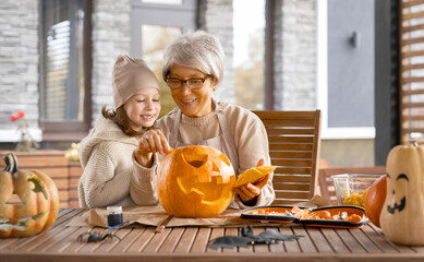 family preparing for Halloween