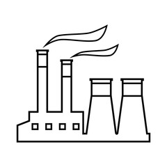 Line industrial factory or power plant (powerhouse) with smoke black outline icon flat vector design.
