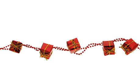 Small shiny red christmas  gifts with pearl string  isolated on transparency photo png file 
