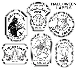 Halloween Bottle Labels and Potion Labels. Vector Illustration. - 531643531