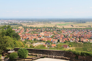 View on the village of Kintzheim from the Vosges Alsace Grand Est France