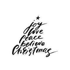 Fototapeta premium Joy, Love, Peace, Believe, Christmas. Holiday calligraphy phrase. Christmas typography greeting card.