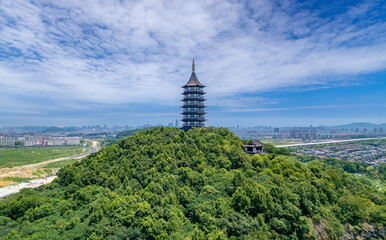 Fototapeta na wymiar Yonghe Tower, Shaoxing City, Zhejiang province, China