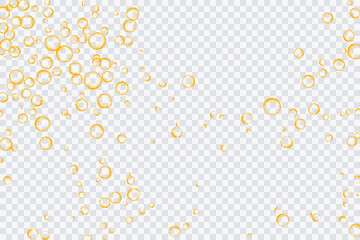 Golden air bubbles, oxygen, champagne crystal clear, isolated on a transparent background of modern design. Vector illustration of eps 10.