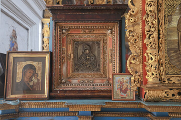 interior of the church iconostasis icons objects of worship altar religion crucifixion