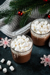 Obraz na płótnie Canvas Christmas composition with homemade hot chocolate. Winter cocoa. New year drink. New year composition with cocoa. Cosy drink.