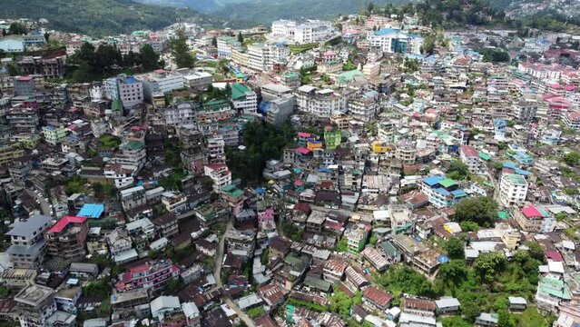 An incredible aerial flight over the heavily populated hill city of Kohima in Nagaland northeast India.