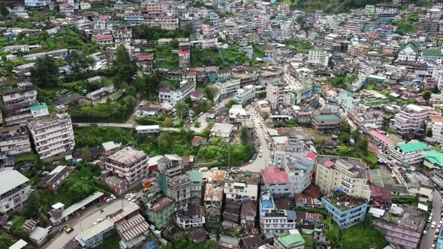 An aerial flight over the hill city of Kohima in Nagaland northeast India.