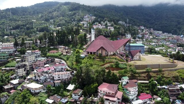 An aerial view of the Kohima Cathedral Church in the hill city of Kohima in Nagaland northeast India.