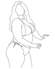 A beautiful and happy woman of magnificent forms. The girl is one line. Templates of fashionable figures of large sizes.